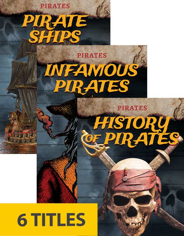 Dig up the history, tactics, and legacy of infamous pirates, their ships, and those portrayed on the big screen. With easy text and explosive pictures, these books will have any young reader ready for the high seas! This hi-lo title is complete with epic and colorful photographs, simple text, glossary, and an index. Aligned to Common Core standards & correlated to state standards.