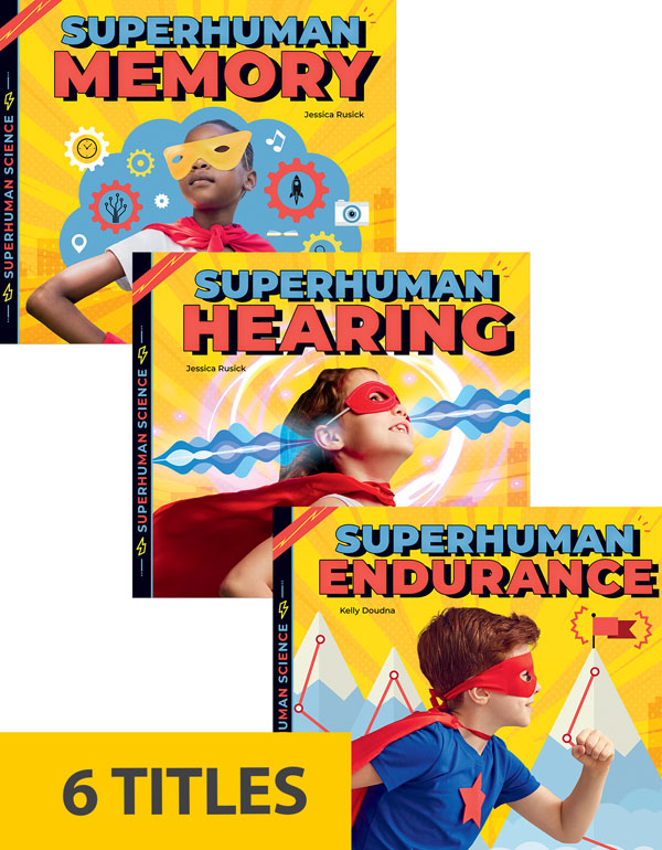 This series explores real-life people whose surreal abilities are so amazing, they seem like superpowers! Readers will learn about people who can pull airplanes, memorize hundreds of details in just minutes, use echolocation to navigate, survive ice baths, and much more. Each book investigates the science behind these feats and explores related body functions. Aligned to Common Core Standards and correlated to state standards.