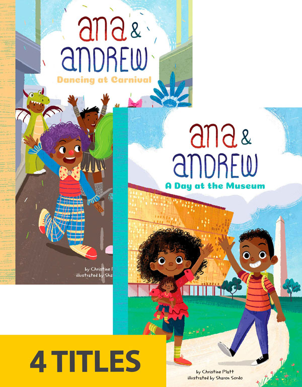 Ana & Andrew are always on an adventure! They live in Washington, DC with their parents, but with family in Savannah, Georgia and Trinidad, there’s always something exciting and new to learn about African American history and culture. Aligned to Common Core standards and correlated to state standards.