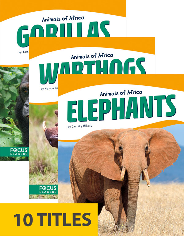 This series provides an in-depth look into 10 native African animals. Each book introduces readers to the life, diet, habitat, behavior, and physical description of the animal. Vivid photographs and visual aids, such as a range map, life cycle diagram, and body features diagram, help readers in learning. A special reading feature at the end of each book asks readers to reflect on the topic and expand on their newly learned knowledge.