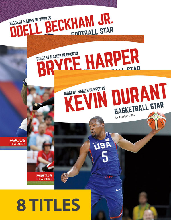 Biggest Names in Sports introduces young readers to some of the brightest stars in sports today. These exciting narratives summarize each player’s life and career to date, drawing attention to their accomplishments on the field and career highlights, while also including biographical information such as family life and charity work.