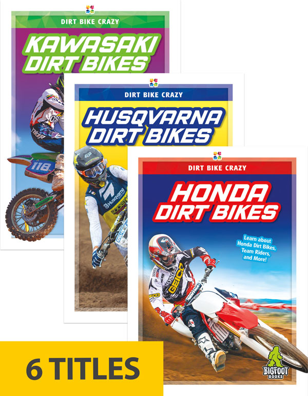 This series introduces readers to the vehicle features, brand histories, and sponsored motocross athletes of six major dirt bike manufacturers. Each title features informative sidebars, detailed infographics, vivid photos, and a glossary.