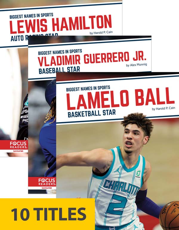 Biggest Names in Sports introduces young readers to some of the brightest stars in sports today. These exciting narratives summarize each player’s life and career to date, drawing attention to their accomplishments on the field and career highlights, while also including biographical information such as family life and charity work. Each book also includes a table of contents, an 
