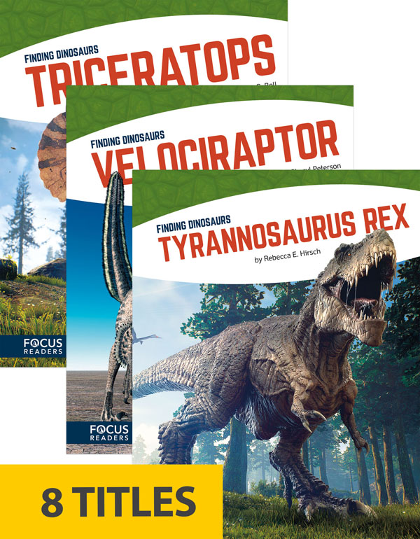 Finding Dinosaurs invites readers to explore the prehistoric world the way scientists do—by examining the fossils that have been left behind. Each book highlights important discoveries related to a specific dinosaur, focusing on what the dinosaur looked like, the world in which it lived, and what led scientists to these conclusions.