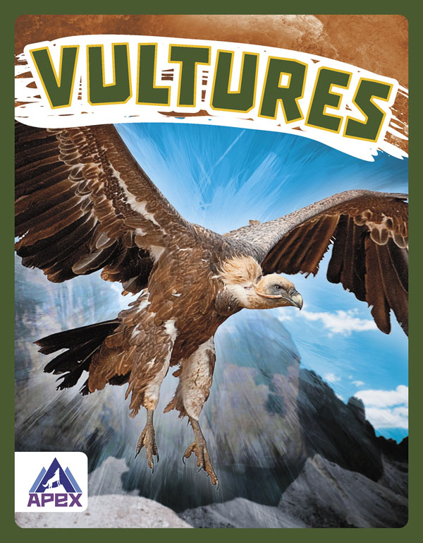 This book gives fascinating facts about vultures and their lives in the wild. Short paragraphs of easy-to-read text are paired with plenty of colorful photos to make reading engaging and accessible. The book also includes a table of contents, fun facts, sidebars, comprehension questions, a glossary, an index, and a list of resources for further reading. Apex books have low reading levels (grades 2-3) but are designed for older students, with interest levels of grades 3-7.