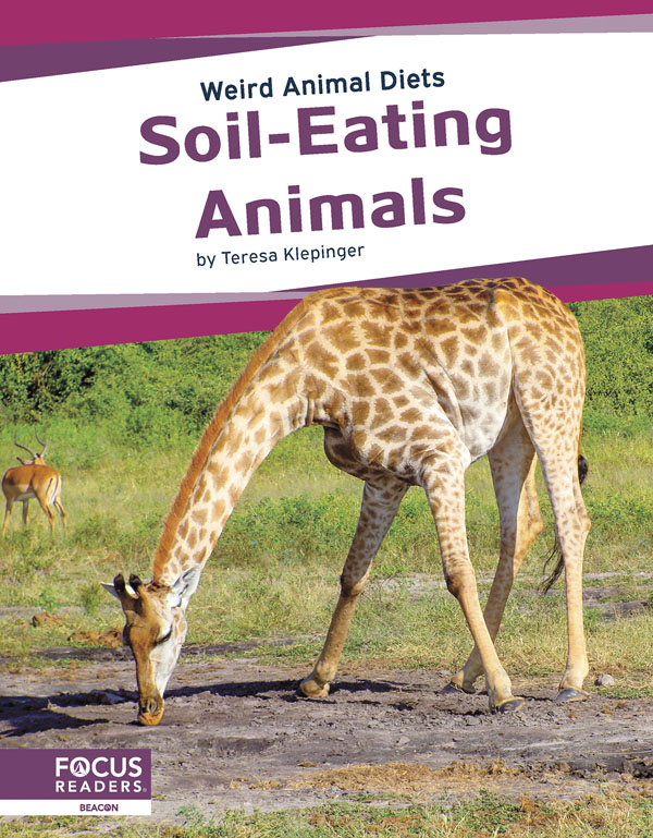 This title examines the insects, mammals, and birds that eat soil or dirt, the reasons these animals do so, and the ways people have used soil to improve health. This book also includes a table of contents, fun facts, an Animal Spotlight special feature, quiz questions, a glossary, additional resources, and an index. This Focus Readers title is at the Beacon level, aligned to reading levels of grades 2-3 and interest levels of grades 3-5.
