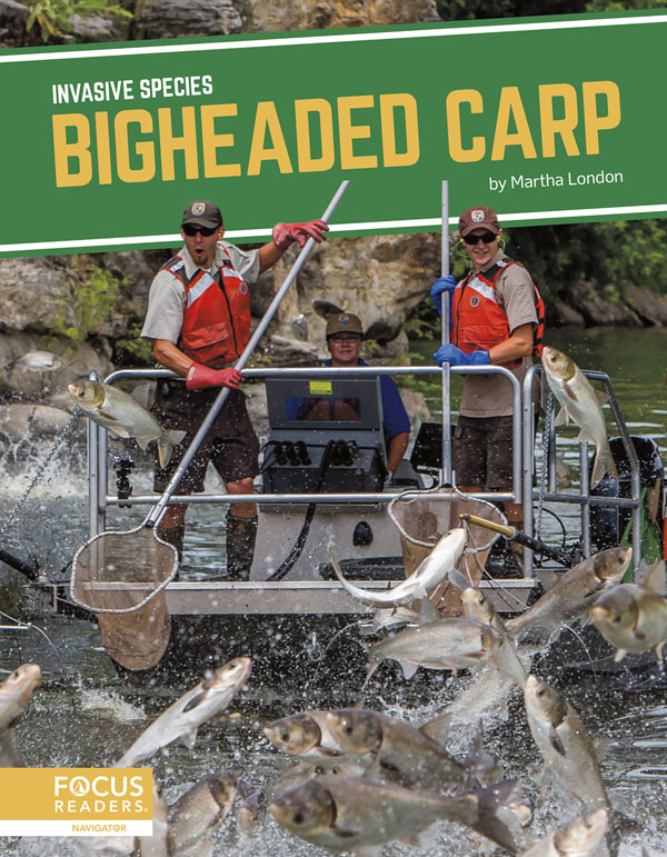 This title explores the role of bigheaded carp in introduced environments, how humans helped spread the species, the threats they pose to ecosystems, and efforts being taken to manage them. This book also includes a table of contents, two infographics, informative sidebars, a “That’s Amazing!” special feature, quiz questions, a glossary, additional resources, and an index. This Focus Readers title is at the Navigator level, aligned to reading levels of grades 3–5 and interest levels of grades 4–7.