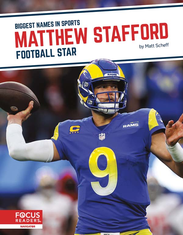 This exciting book introduces readers to the life and career of football star Matthew Stafford. Colorful photos, fun facts, interesting sidebars, and a map of important places in his life make this a thrilling read for young sports fans. This Focus Readers series is at the Navigator level, aligned to reading levels of grades 3-5 and interest levels of grades 4-7.