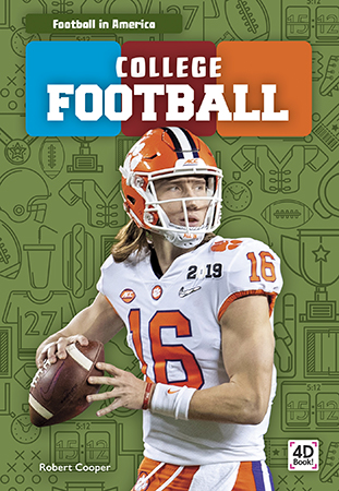 This title offers readers an exciting introduction to college football. Vivid photographs and easy-to-read text aid comprehension for readers. Features include a table of contents, two infographics, fun facts, a sidebar, Making Connections questions, a glossary, and an index. QR Codes in the book give readers access to book-specific resources to further their learning.
